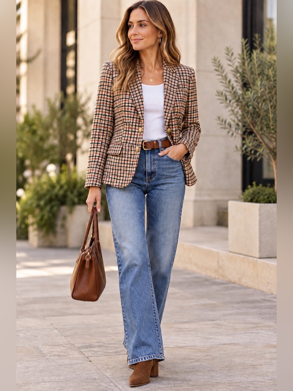 J.Crew Schoolboy Blazer Tan Plaid Wool Blend Gold button NEW 6P